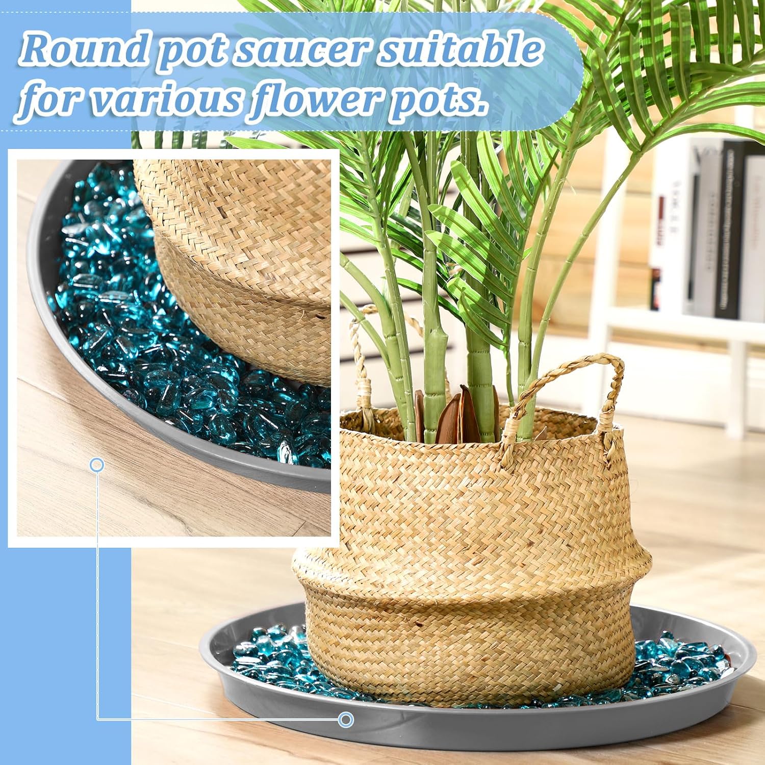 Eccliy 6 Pack Plastic Plant Saucer Heavy Duty Planter Saucers Large Plant Pot Saucers Plastic Water Trays for Indoors and Outdoors Flower Plant Plant Drip (Gray,16 Inch)