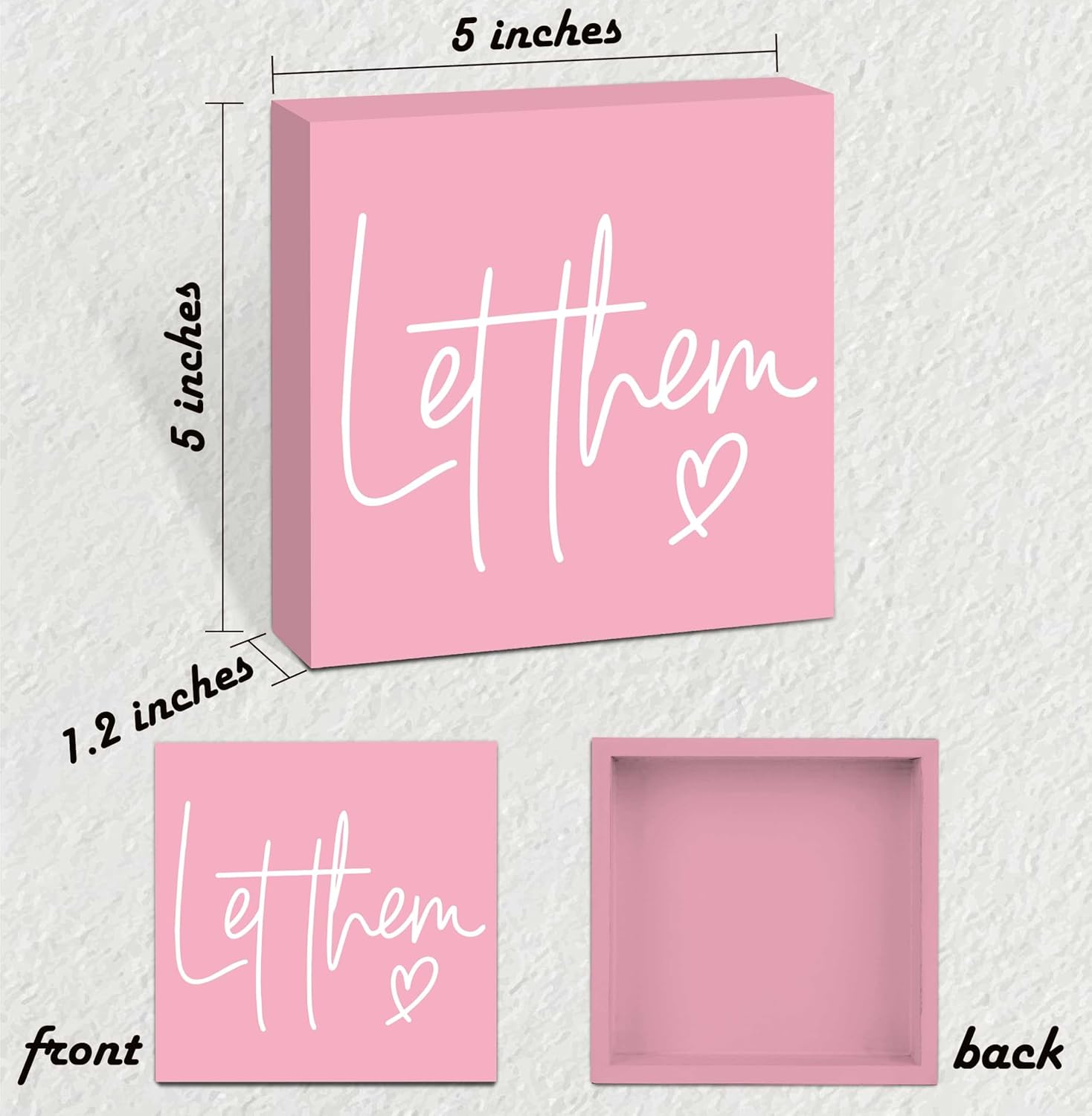 Let Them Wooden Sign, Pink Office Decorations for Work, Let Them Mental Health Rustic Wood Box Signs 5x5 Inch, Desk Shelf Tabletop Decor for Home Cubicle Decor, Office Gifts for Coworkers Women, 20