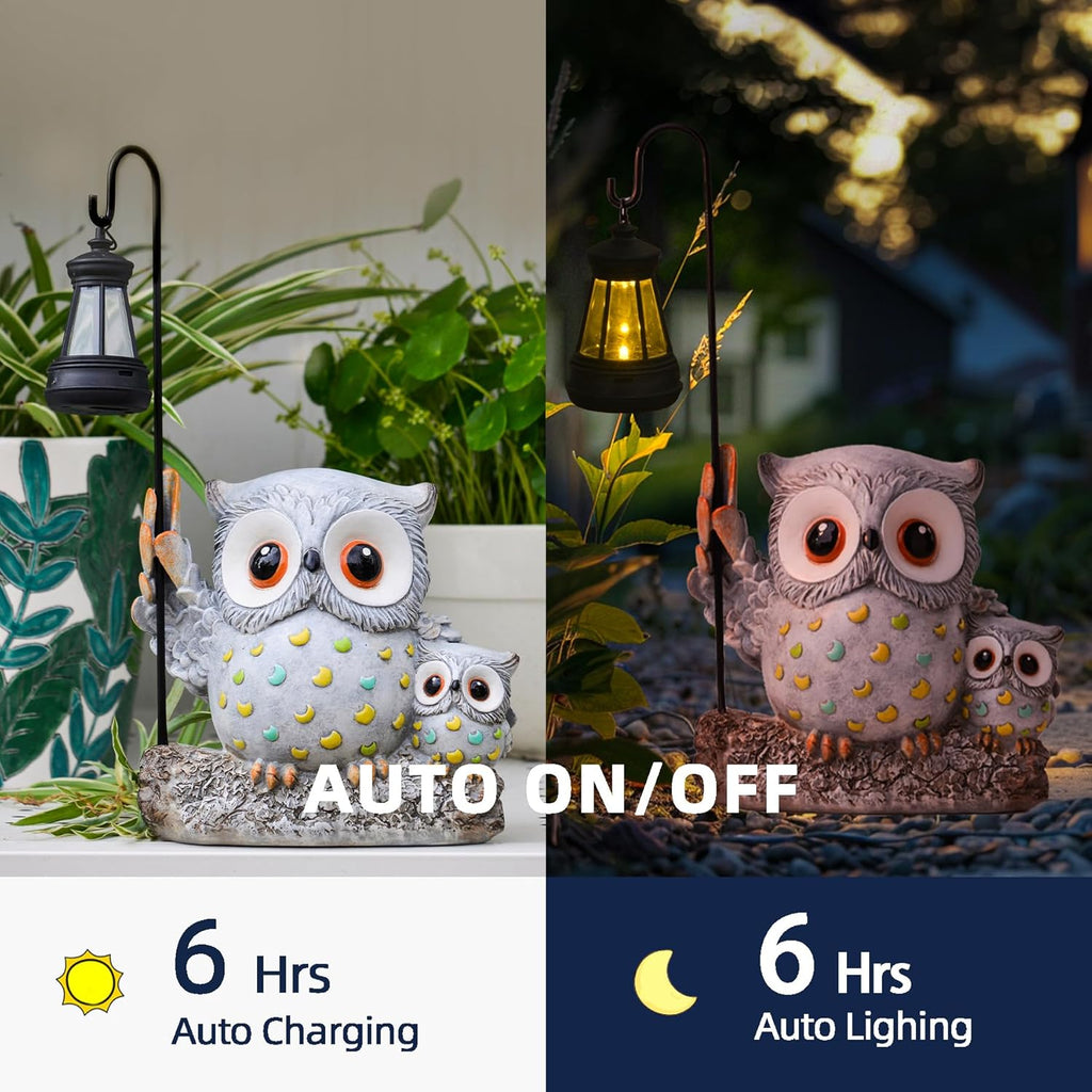 Garden Statues Owl with Solar LED Lantern, Resin Solar Garden Decor for Outside, Yard Decorations Outdoor for Patio, Porch, Balcony, Lawn Ornaments, House Warming Birthday Gifts for Mom Women Grandma