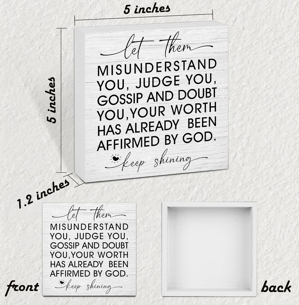 Let Them Wooden Sign, Desk Decorations For Women Office, 5x5 Inch Farmhouse Funny Office Decor Wood Box Sign, Desk Shelf Cubicle Accessories, Appreciation Gifts for Coworkers Boss, 12