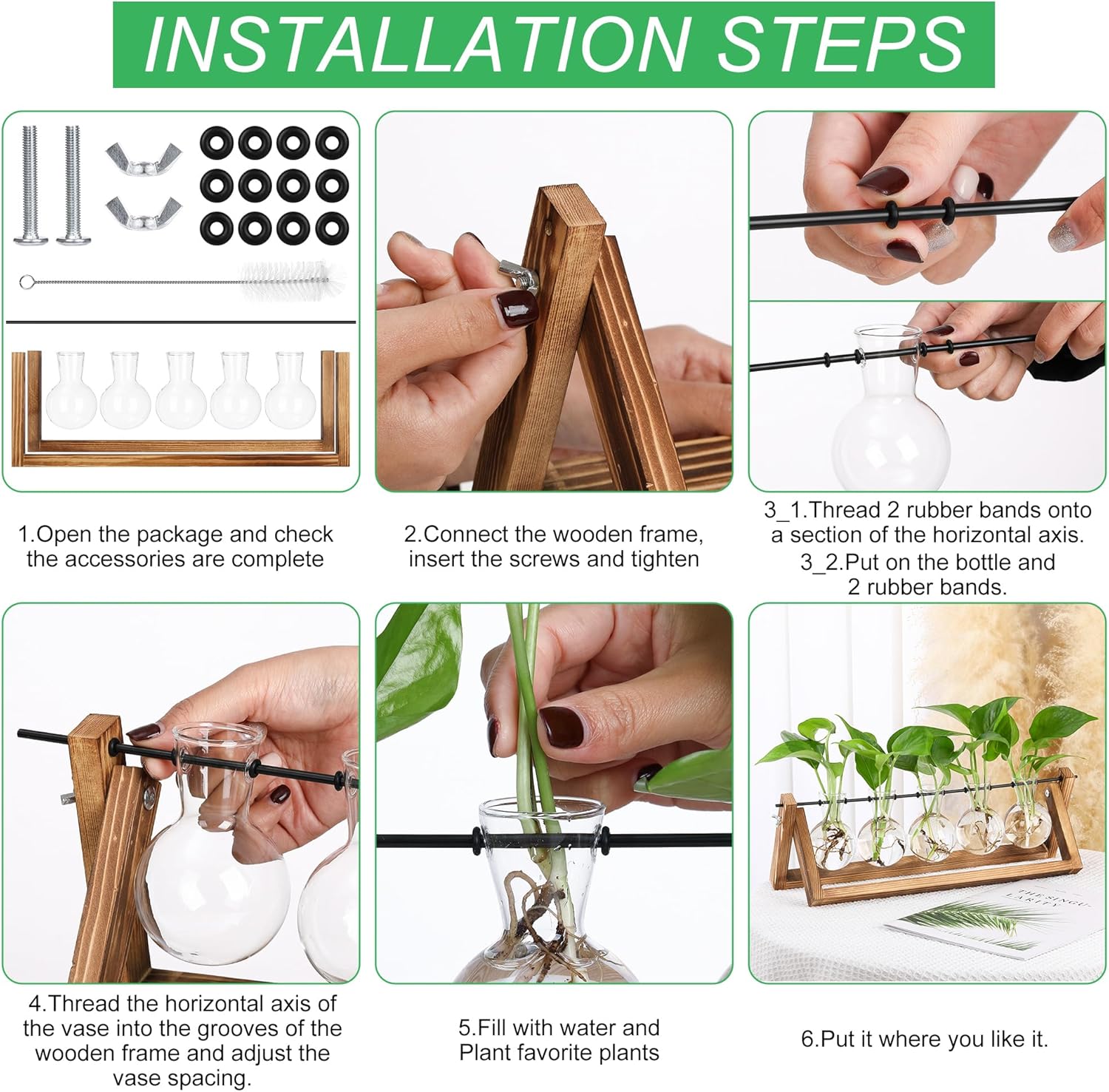 YIBOT Propagation Stations,Plant Terrarium with Wooden Stand,Plant Lover Gifts for Women for Hydroponics Plants Home Garden Wedding Decor(5 Bulb Vase)