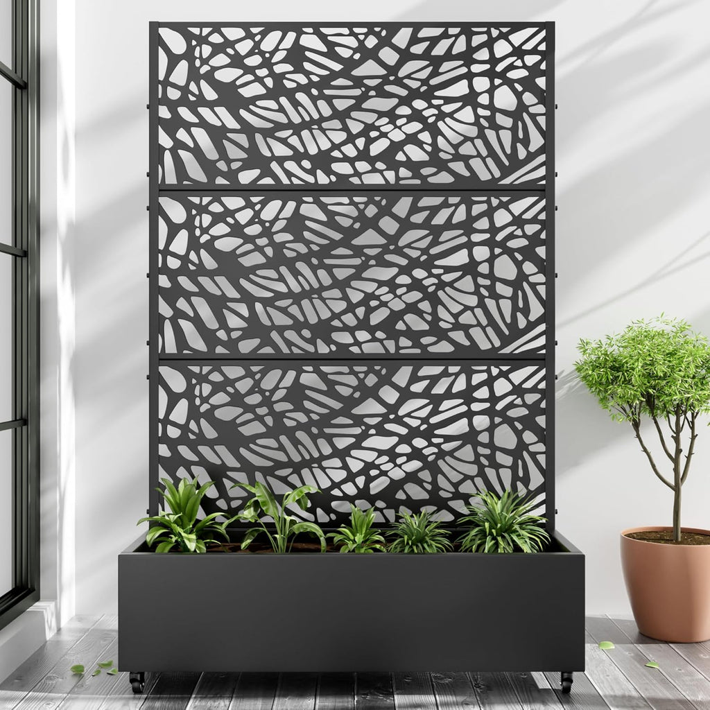 Lumioca 71"x47"x16" Metal Raised Garden Bed with Trellis, Trellis with Planter Box for Backyard Patio Balcony Climbing Plants, Black Web