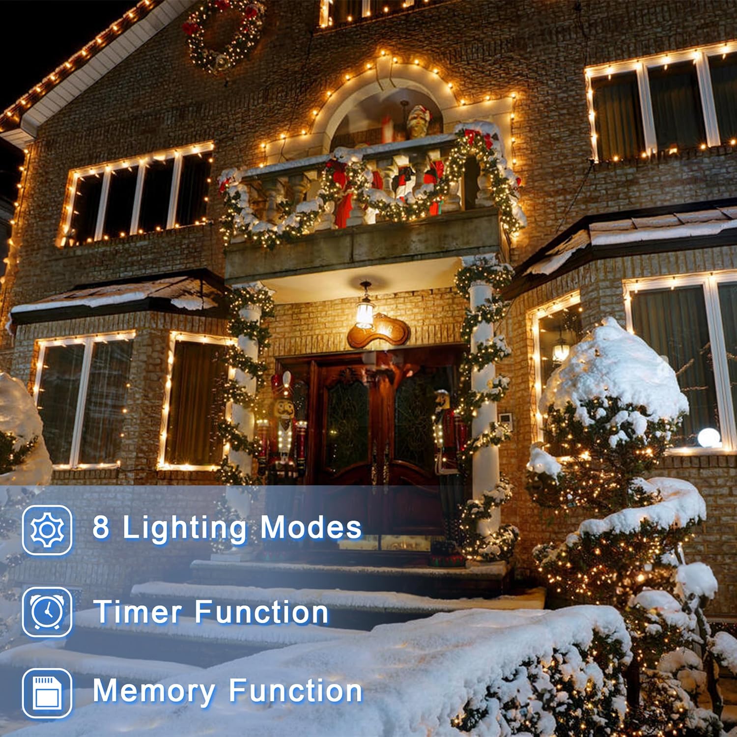 200 LED 66ft Christmas String Lights Indoor Outdoor, 8 Modes Christmas Fairy Lights with Timer & Momory, IP44 Waterproof Christmas Tree Lights for Xmas Patio Yard Fence Balcony Garden (Warm White)