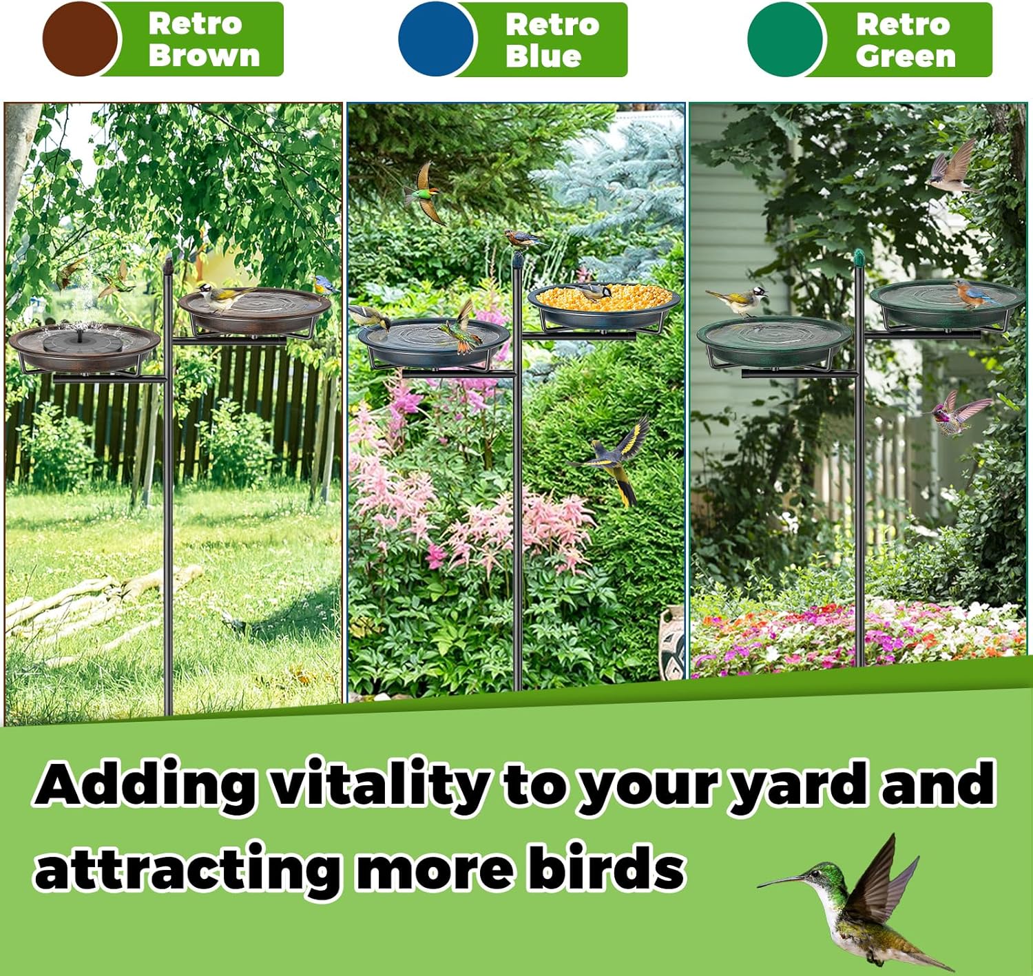 Metal Bird Bath for Outside, Vintage Freestanding Birdbaths Feeder Bowl, Stable & Easy to Clean Birdfeeder for Outdoors Garden Yard Lawn Decor (Retro Green)