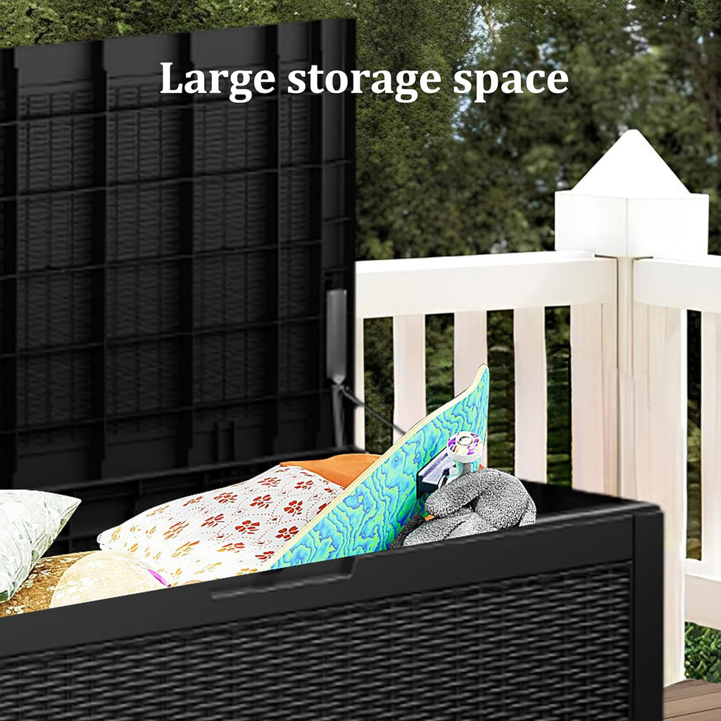 Heavy-Duty 100 Gallon Outdoor Storage Box - All-Weather Patio & Garden Storage Box Waterproof, Lockable Resin Deck Chest for Pool Accessories, UV-Resistant, Obsidian Black