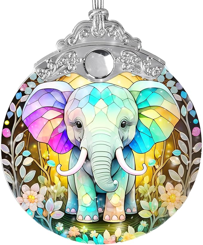 Stained Glass Suncatcher, Jocidea Elephant Ornament, Christmas Ornaments, Holidays Ornaments, Christmas Tree Decor, Elephant Decor for Home, Elephant Gifts