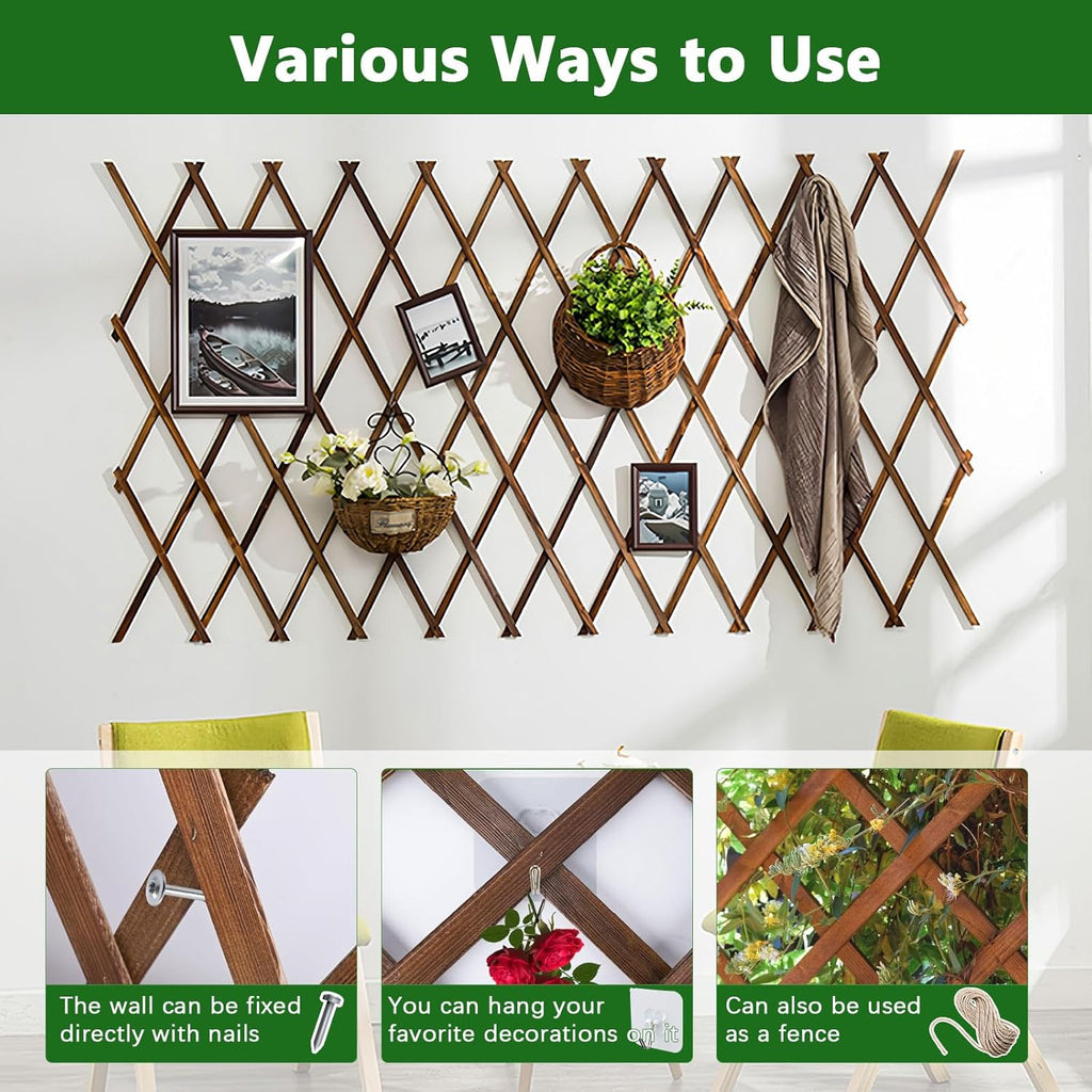 4 PCS Expandable Garden Trellis, 37" x 90" Trellis for Climbing Plants Outdoor, Wooden Lattice Fence Wall Panel Lattice Panels for Outside, for Climbing Plants Vine Ivy Rose Cucumbers Clematis
