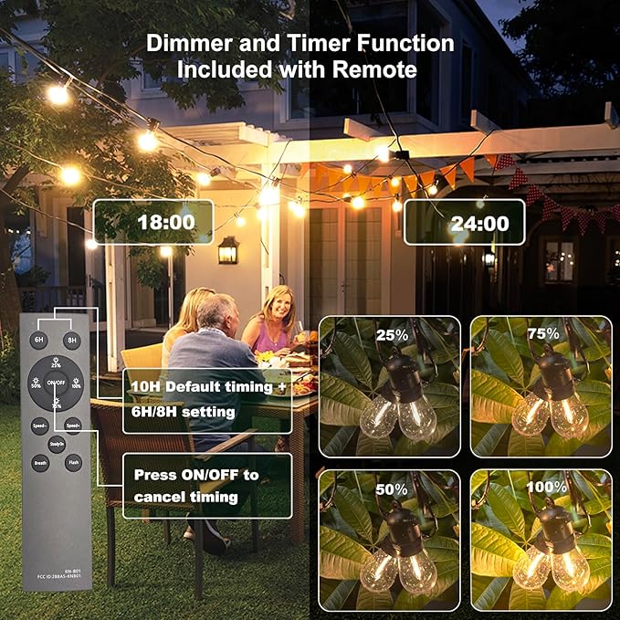 102(96+6) ft Solar String Lights Outdoor, Waterproof with USB Port Remote Control Solar Patio Lights,32 Shatterproof S14 Bulbs,1W Soft White