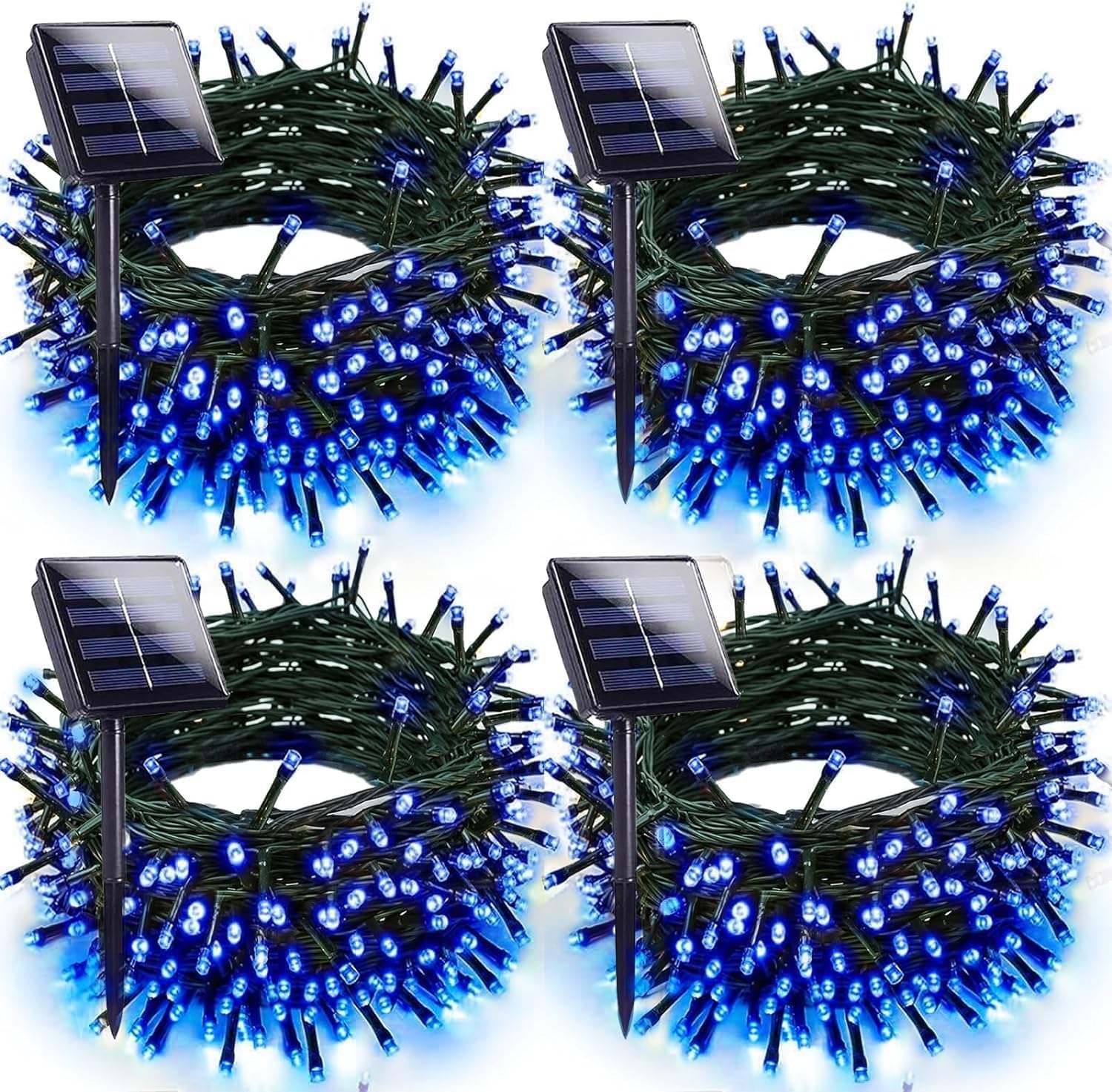 Solar Christmas Lights Outdoor Decorations Waterproof, Tatal 4 Pack 400LED 132FT Blue Solar String Lights Green Wire with 8 Modes, Christmas Fairy Light for Xmas Tree Party Wedding Yard Garden Decor