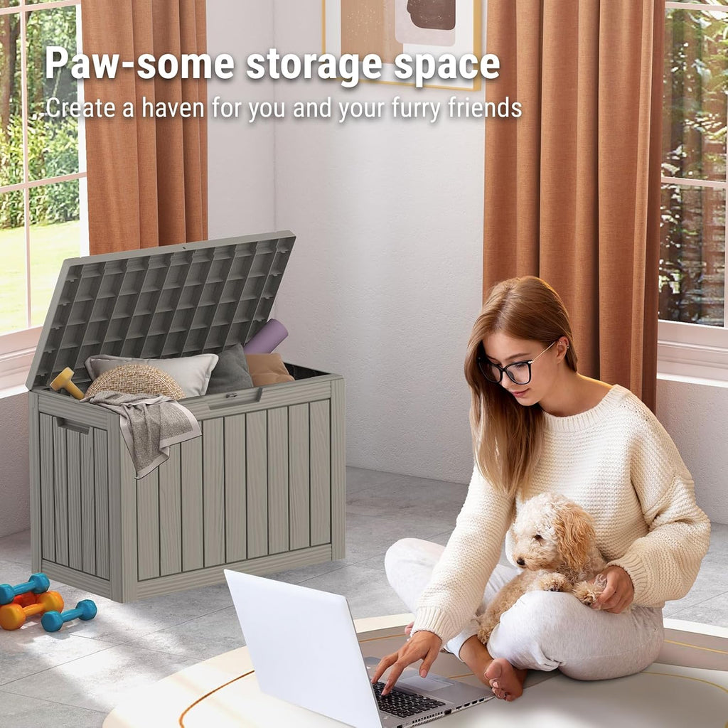 Mars Villa 45 Gallon Outdoor Storage Box, Resin Deck Box Waterproof, Storage Chest for Outside Patio Furniture Cushions, Pool Supplies, Garden Tools, UV Resistant and Weatherproof, Greige