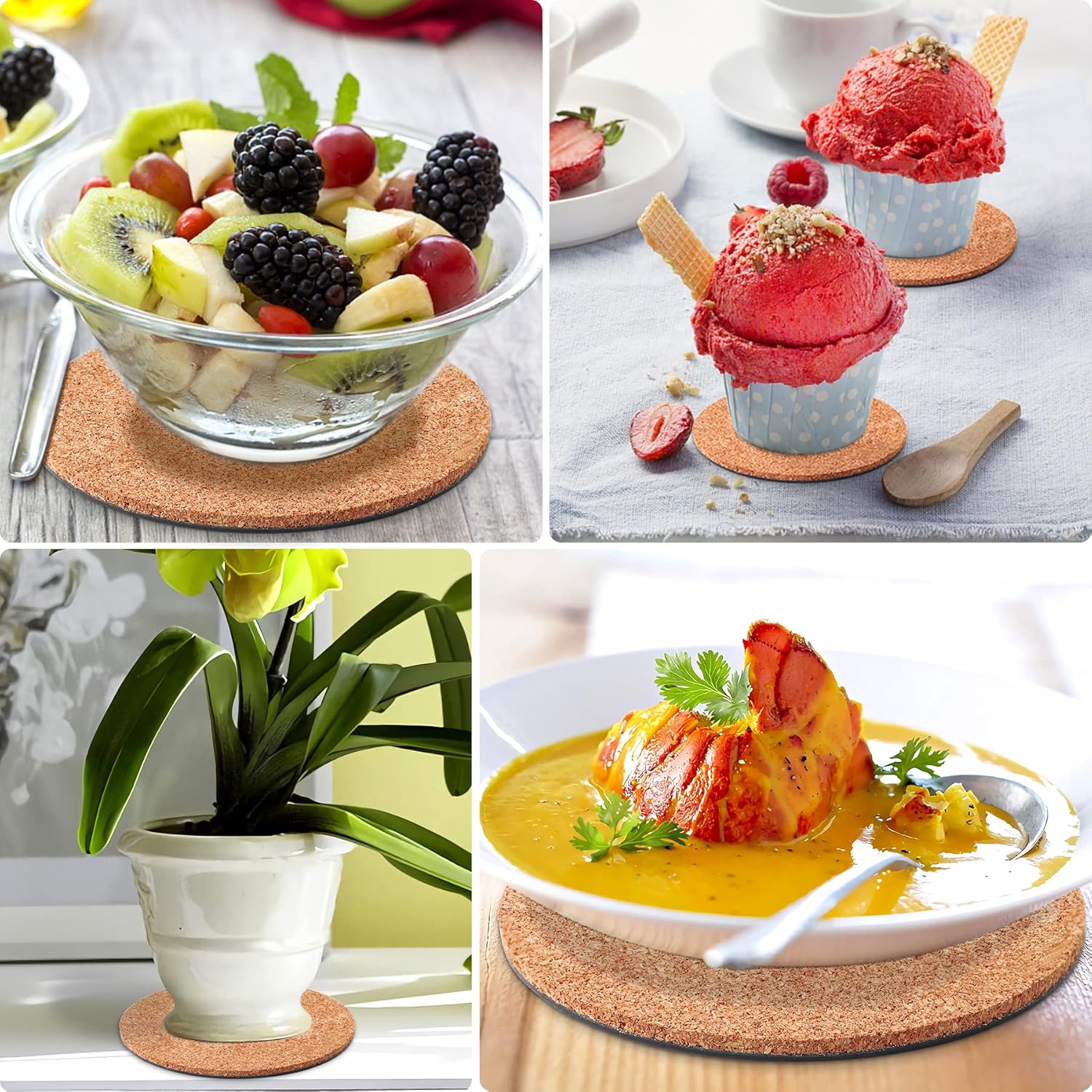 8 Pieces 4 Sizes Cork Plant Saucersplant Mats Round Coasters Pad for Plants House Garden Indoors Pots DIY Craft Project (4 Inches,6 Inches,8 Inches,10 Inches)