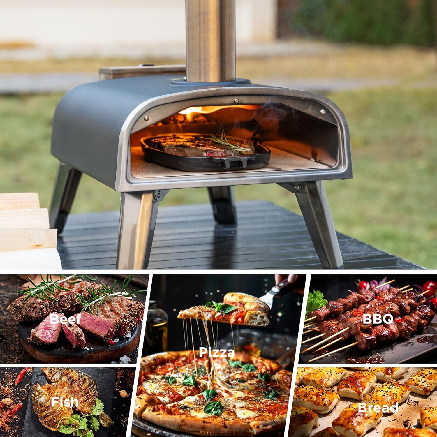 Pizza Oven Outdoor 12" Wood Fired Pizza Ovens Pellet Pizza Stove for outside, Portable Stainless Steel Pizza Oven for Backyard Pizza Oven