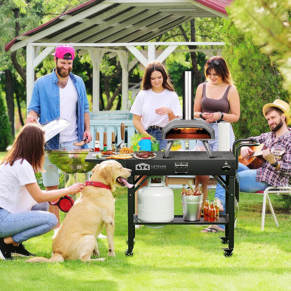 Leteuke Grill Cart for Blackstone Griddle, Portable Outdoor Grill Table, Foldable Cart Table with Wheels for Ninja, Griddle Stand Fit 17 Inch Or 22 Inch, BBQ Prep Tables with Seasoning Tray