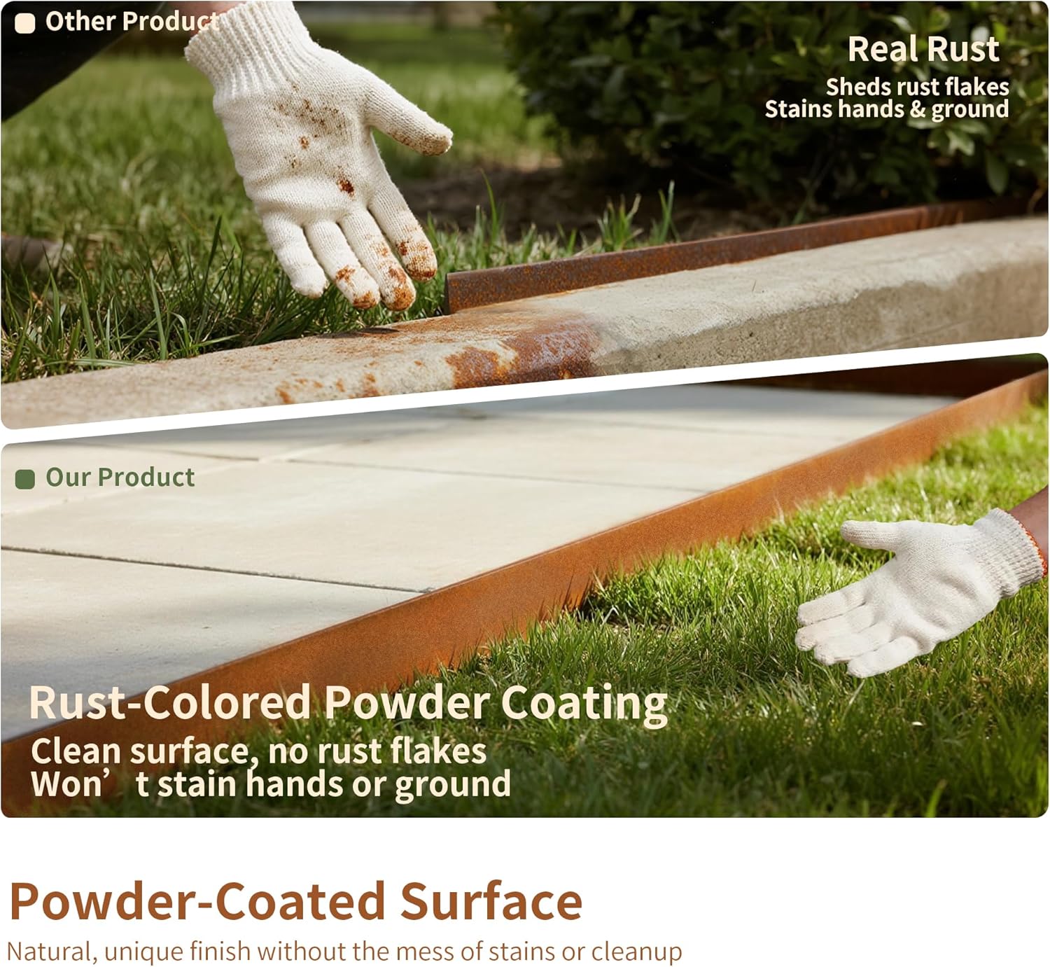 Worth Garden 20ft. Galvanized Steel Landscape Edging - 6-Pack 6.5" x 40" Metal Edging for Landscaping with 7 Stakes, Rust-Like Powder Coating Hammer-in Lawn Edging for Yard Pathway Divider