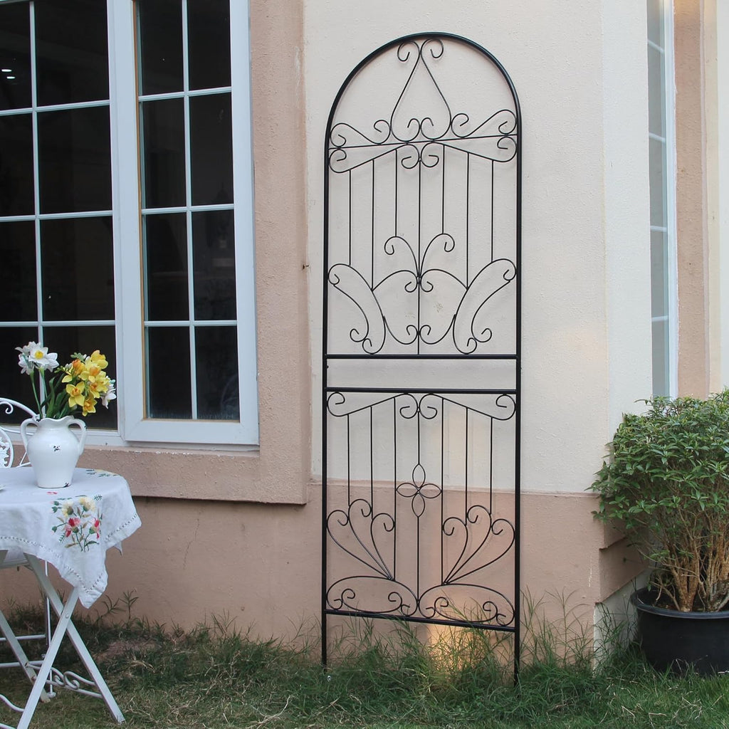SCENDOR Metal Trellis 82.7" H x 26.7" W Powder-Coated Black Attractive Plant Support Garden Trellis Stylish Garden Addition Lattice Outdoor Yard Décor Roses Vine Ivy Clematis Trellises Black 1 Pack