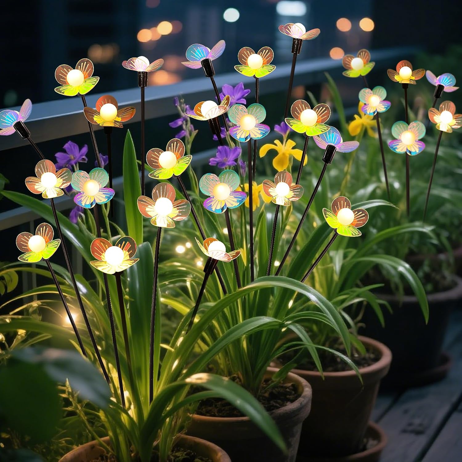 Solar Garden Lights, 4 Pack 24 LED Solar Swaying Flower Light, Waterproof Firefly Lights Outdoor Fairy Light for Garden Patio Yard Pathway Flower Bed Decoration