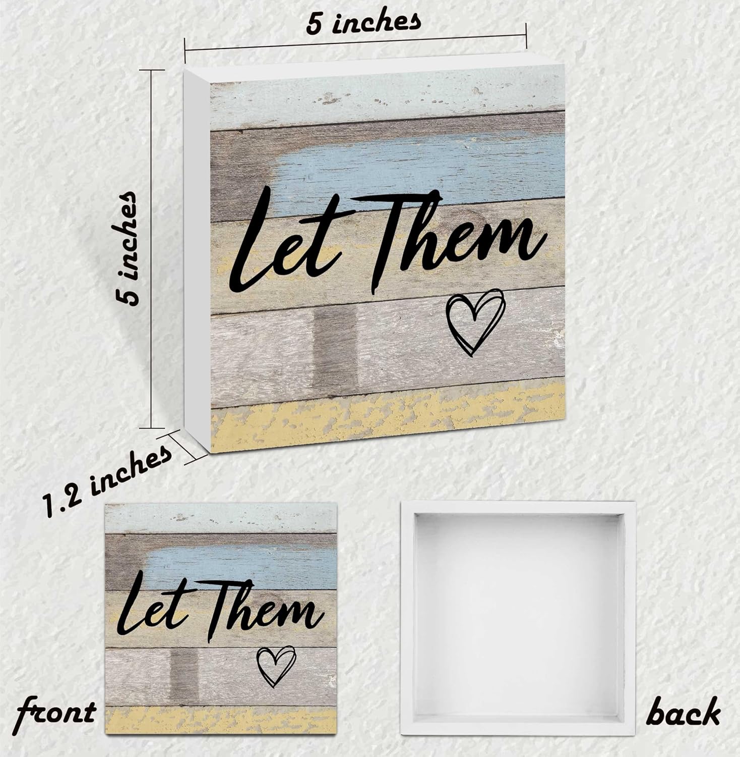 Let Them Wooden Sign, Office Decorations for Work, Let Them Mental Health Rustic Wood Box Signs 5x5 Inch, Desk Shelf Tabletop Decor for Home Cubicle Decor, Office Gifts for Coworkers Women, 15
