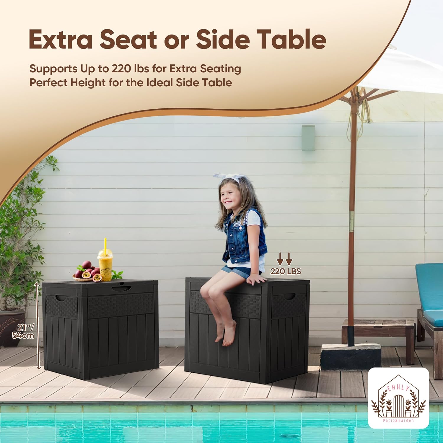 33 Gallon Deck Box, Small Outdoor Storage Box Waterproof, Lockable Secure Package Bin Delivery Box for Outside Front Porch, Patio Cushions Storage Box, Delivery Driver Snack Box for Porch, Black