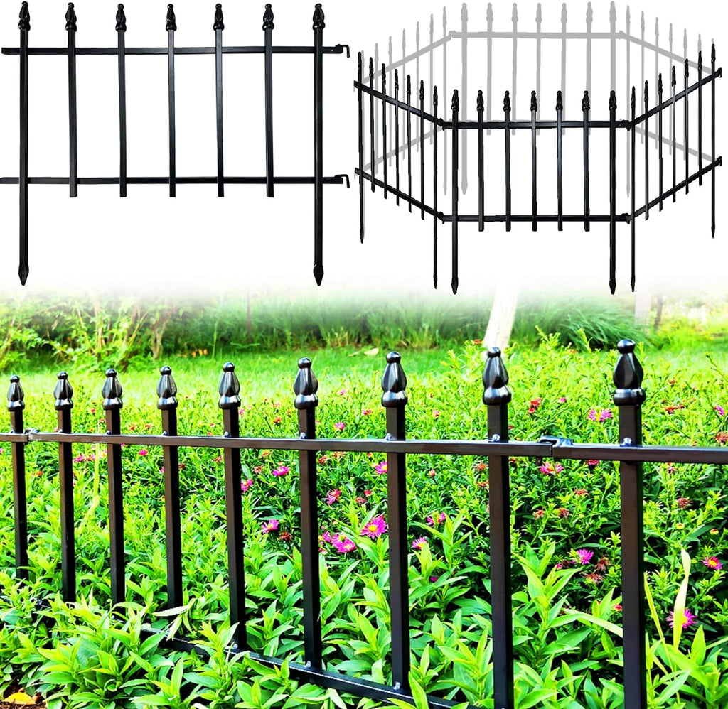 Metal Decorative Garden Fence 22" Wide x 18" High (5 Panels, Total Length 9.17 feet), Metal Border Folding Fence, Landscape Fencing for Flower Bed, Yard, Animal Barrier
