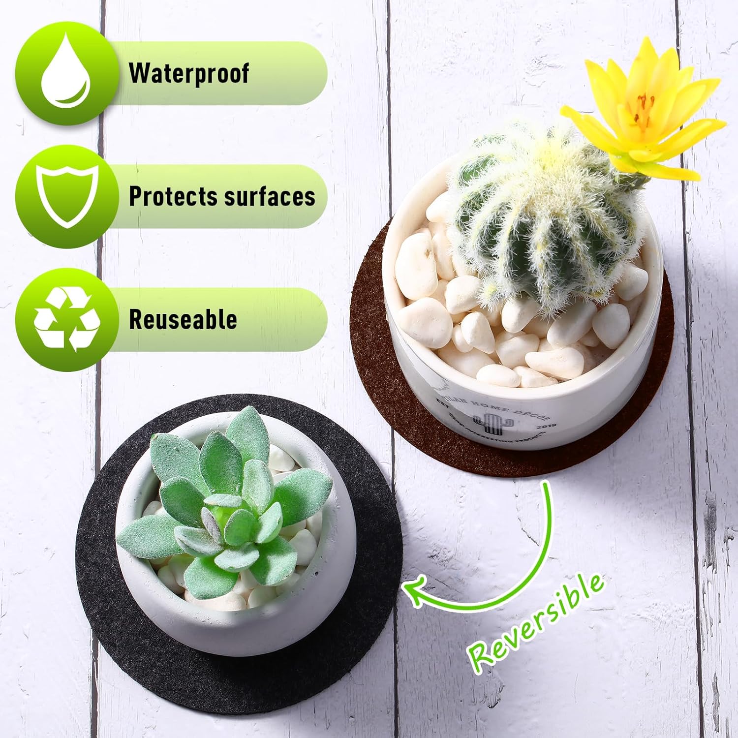 Patelai Plant Coasters 4 Sizes Felt Cork Plant Reversible Round 4/6/ 8/10 Inch Fabric Cork Trivets Pads for Drinks Absorbent Waterproof Tray Pot for House Indoor(Dark Brown, Charcoal,16 Pieces)