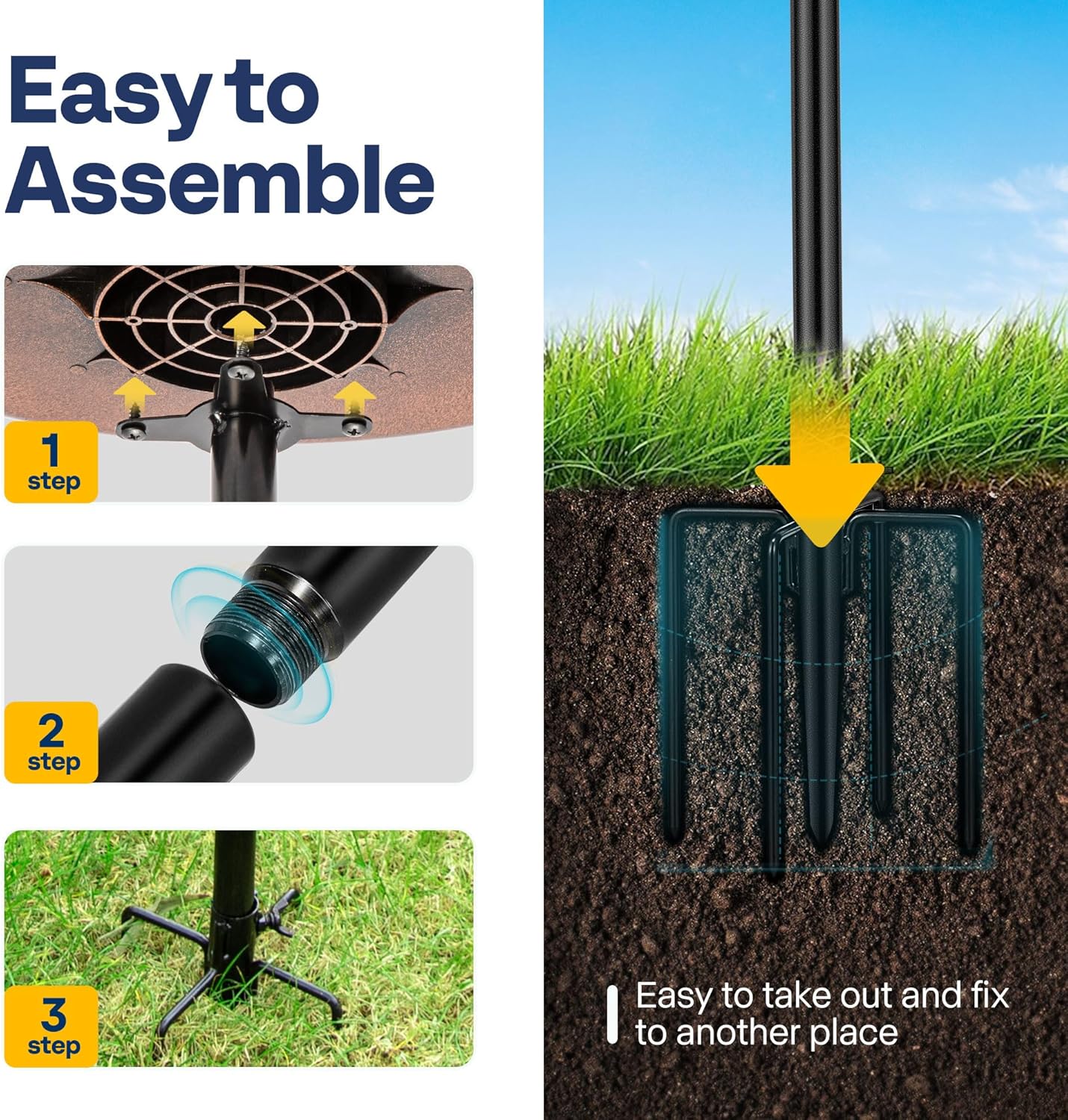 VIVOHOME Oval Polyresin Bird Bath Bowl with Solar Fountain, 29 Inch Height Outdoor Freestanding Birdfeeder with Metal Stake, Capacity 1.3 Gallons, 5-Pronged Base, Bronze