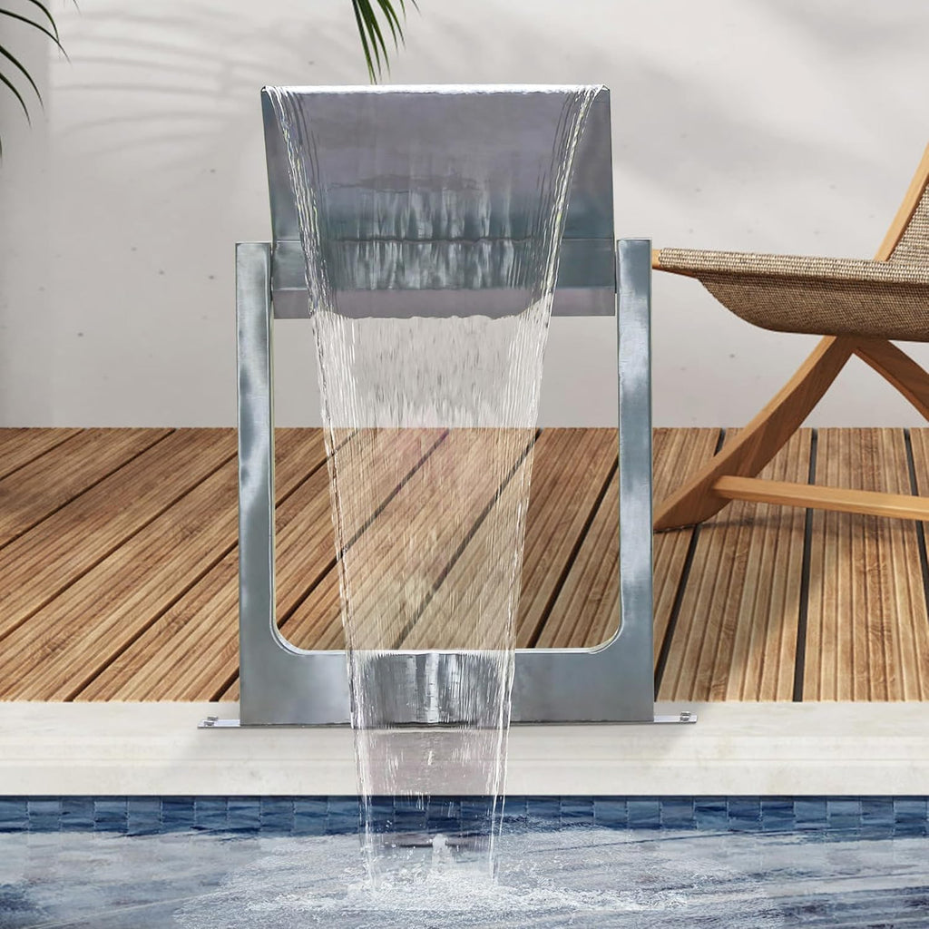 180° Rotating 304 Stainless Steel Waterfall Spillway, Swimming Pool & Garden Cascade Waterfall Fountain with Adjustable Spray Direction and Angle for Upscale Resorts, Luxury Residences