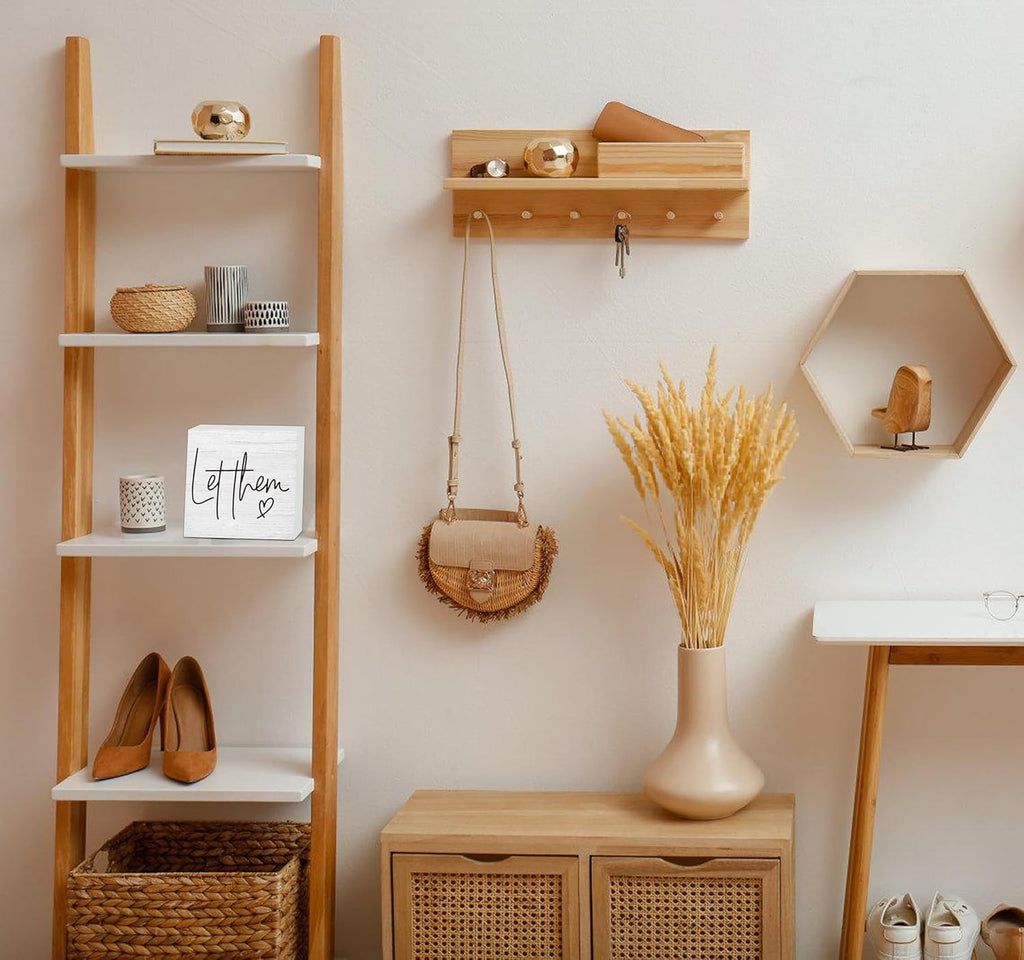 Let Them Wooden Sign, Desk Decorations For Women Office, 5x5 Inch Farmhouse Funny Office Decor Wood Box Sign, Desk Shelf Cubicle Accessories, Appreciation Gifts for Coworkers Boss, 04