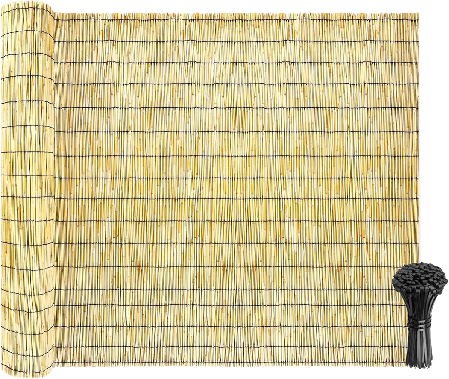 Natural Reed Fencing Rolls: Privacy Bamboo Fence 3/4/5/6ft High Roll Reed Screen, Decorative Bamboo Fencing for Outdoor Balcony Patio Garden Backyard,with Cable Zip Ties(Nature, 5x16.4ft)