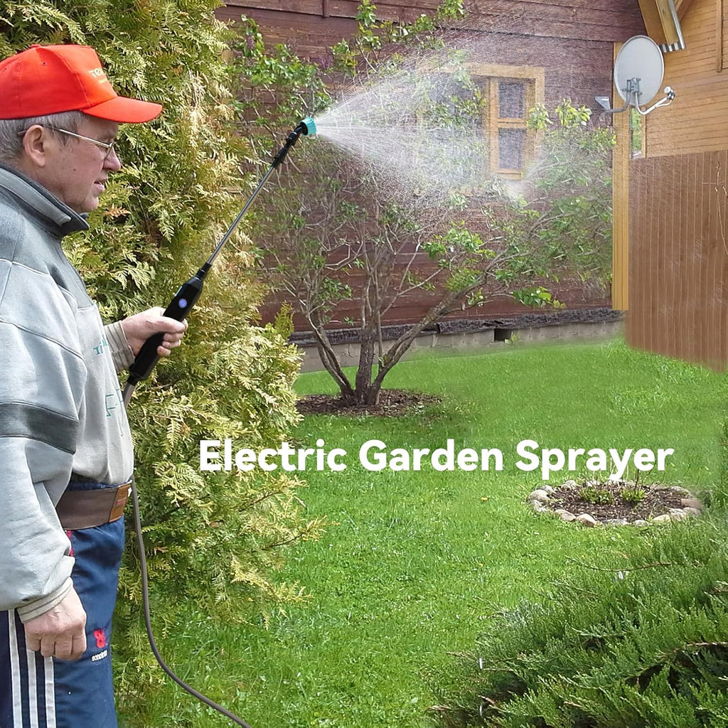 TOOVEM Electric Garden Sprayer, Portable Battery Powered Watering Wand, Rechargeable Plant Spray Mister with Telescopic Wand, 3 Adjustable Nozzles and 10ft Water Hose for Yard Lawn Weeds Plants