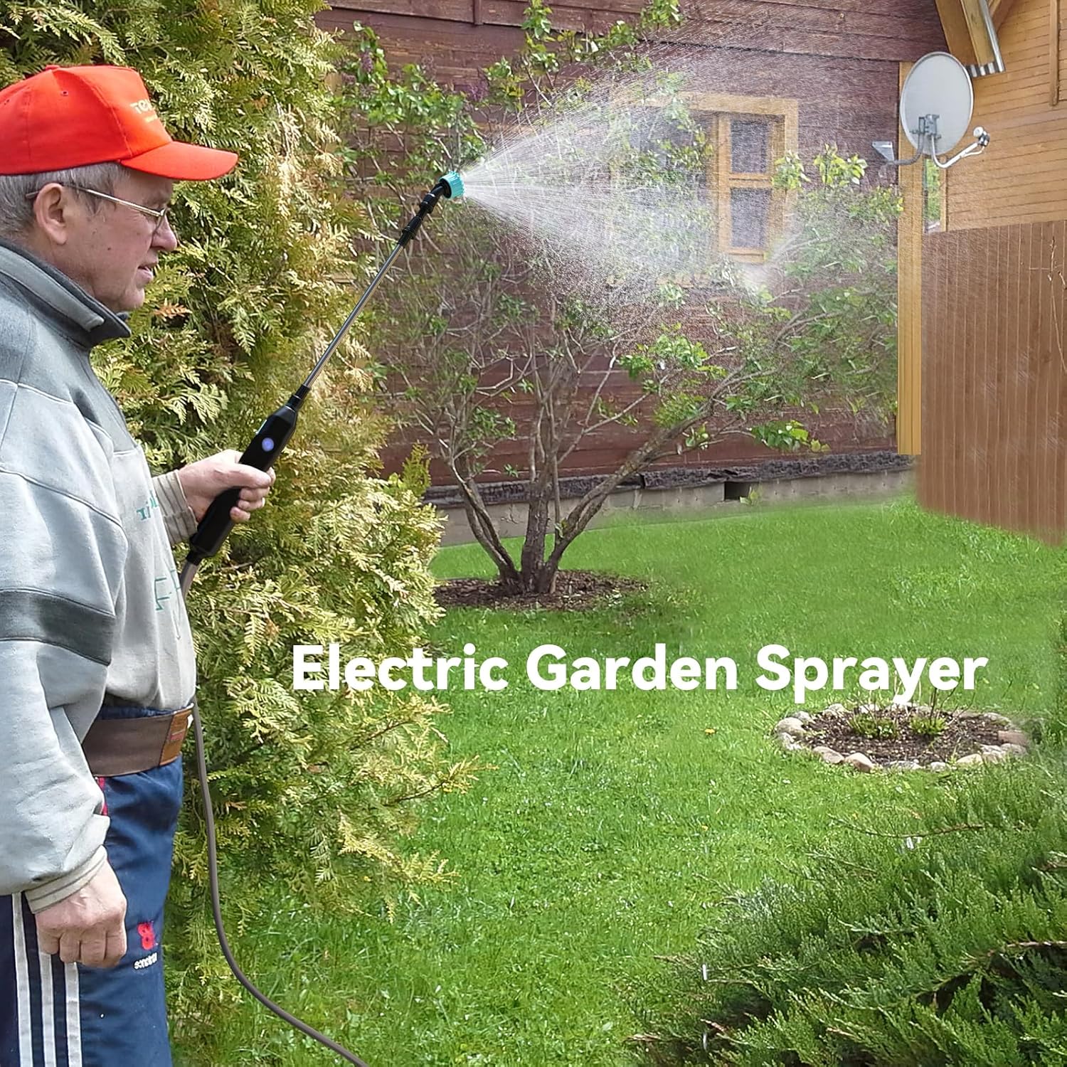 TOOVEM Electric Garden Sprayer, Portable Battery Powered Watering Wand, Rechargeable Plant Spray Mister with Telescopic Wand, 3 Adjustable Nozzles and 10ft Water Hose for Yard Lawn Weeds Plants