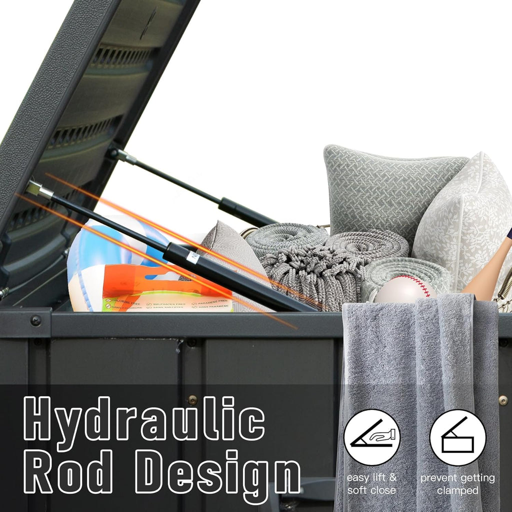 Domi Outdoor Deck Box 100 Gallon, Waterproof Lockable Steel Outdoor Storage Container for Outside Cushions, Garden Tools and Pools Equipment (Gray)