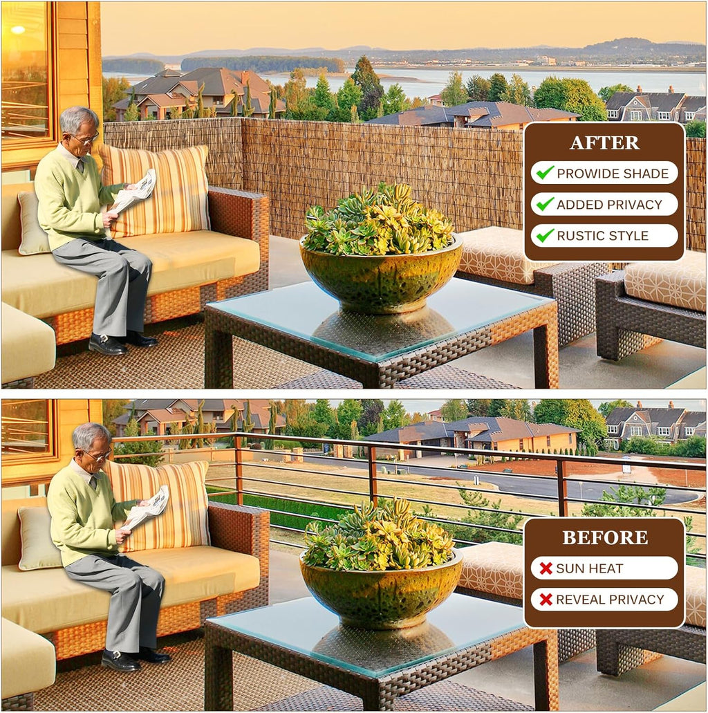 Natural Reed Fencing Rolls: Privacy Bamboo Fence 3/4/5/6ft High Roll Reed Screen, Decorative Bamboo Fencing for Outdoor Balcony Patio Garden Backyard,with Cable Zip Ties(Coffee, 4x16.4ft)