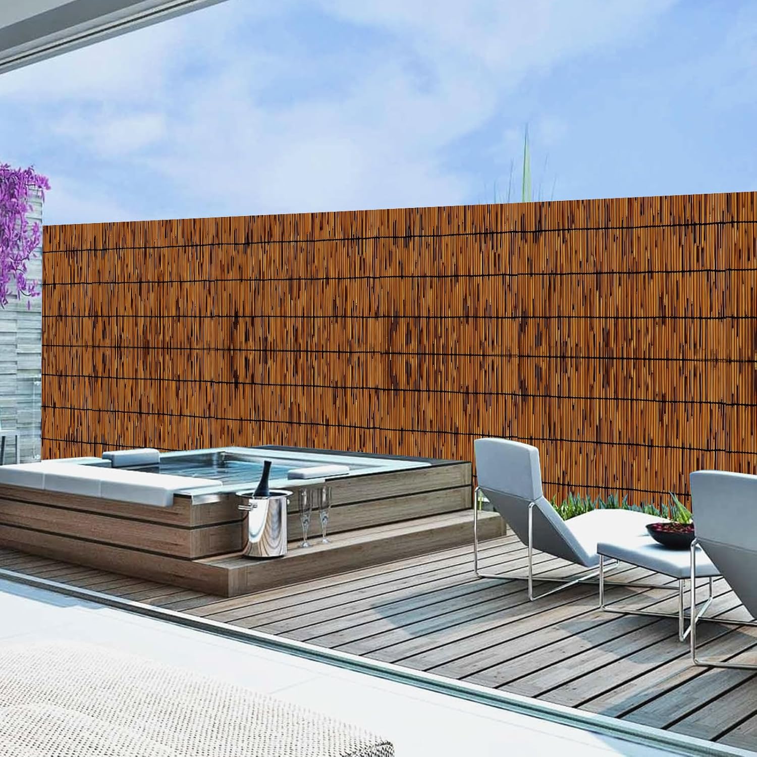 1 Pack Reed Fencing Rolls, Decorative Bamboo Fencing 6ft High Roll Reed Screen, Bamboo Reed for Balcony Patio Garden Backyard Outdoor