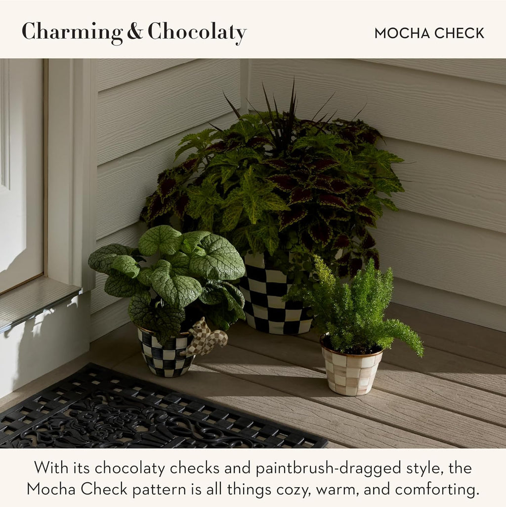 MACKENZIE-CHILDS Pot Climber, Outdoor Planter Hanging Decor, Brown-and-White Mocha Check Squirrel