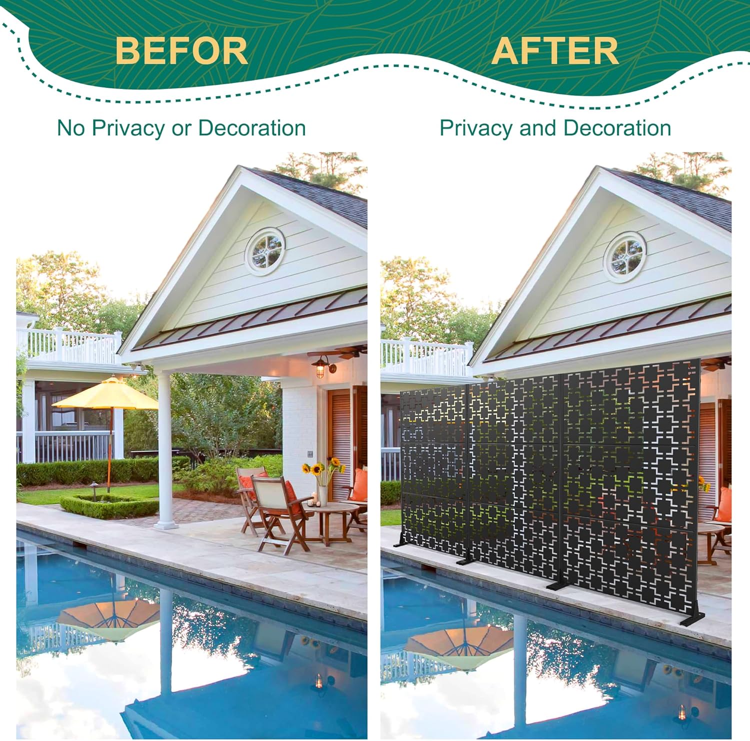72" H×47" W Metal Privacy Screen Outdoor Privacy Screen Freestanding, Outdoor Privacy Screens and Panels for Patio Lawn Deck, Outdoor Privacy Panels Decorative Privacy Fence(Consists of 3 Panels)