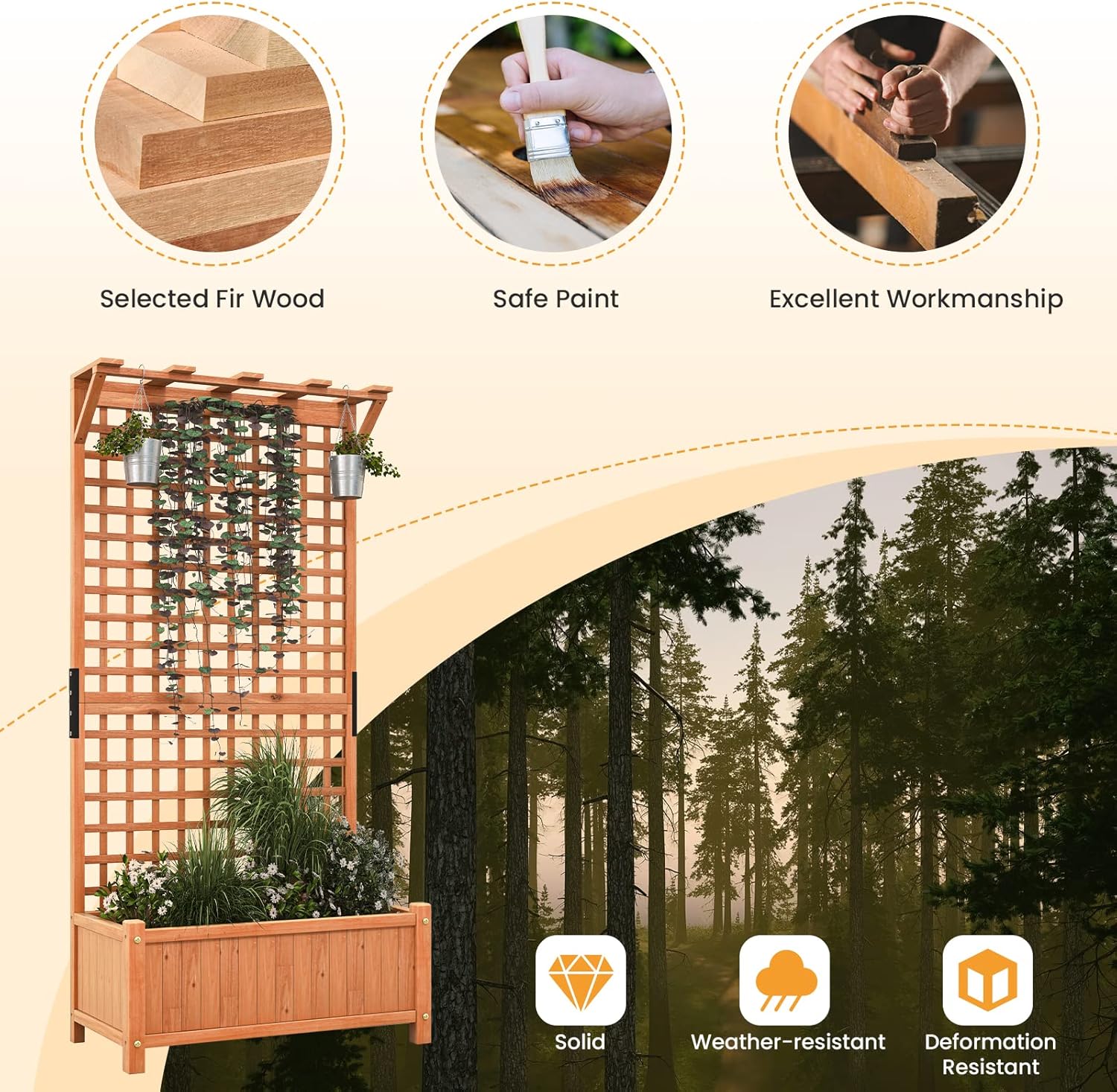 Giantex Raised Garden Bed with Trellis & Roof, 72.5" Wooden Garden Bed, High Trellis for Plant Flower Climbing Pot Hanging, Indoor & Outdoor Planter Box for Yard, Garden, Balcony