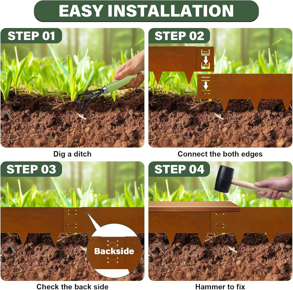 Cor-Ten Steel Landscape Lawn Edging, 40" L x 5" H,6 Pack Steel Edging for Landscaping,Metal Landscape Edging, Metal Edging for Landscaping(180 Degree Bend, Rusted)