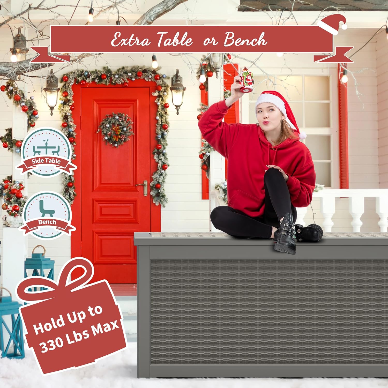 NUNU LAB 260 Gallon Outdoor Storage Box,Resin Large Sturdy Deck Box, Backyard Outside Storage Box Waterproof with Double Wall Panels,Package Delivery Garden Outdoor Hose Storage Bin