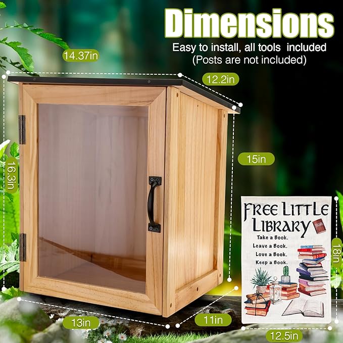 Little Library Box Outdoor Kit - A Wooden Library Box and A Library Garden Flag for Sharing Books, Communication and Learning Between Neighbouring Communities