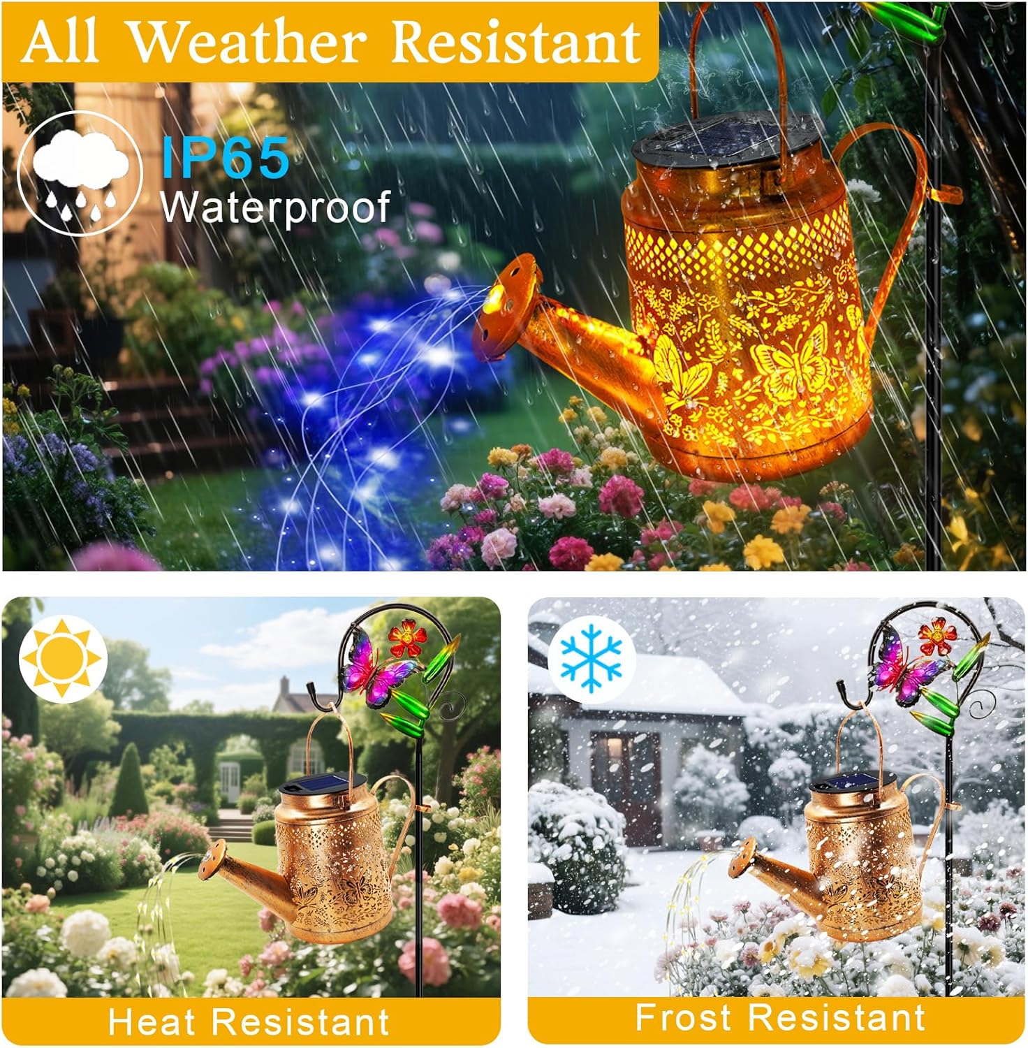 Butterfly Solar Lights Outdoor Waterproof, Solar Watering Can Lights with Shepherd Hook, Metal Hanging Lantern Garden Decor Yard Outside Patio Lawn, Gifts for Mom Grandma Women Birthday