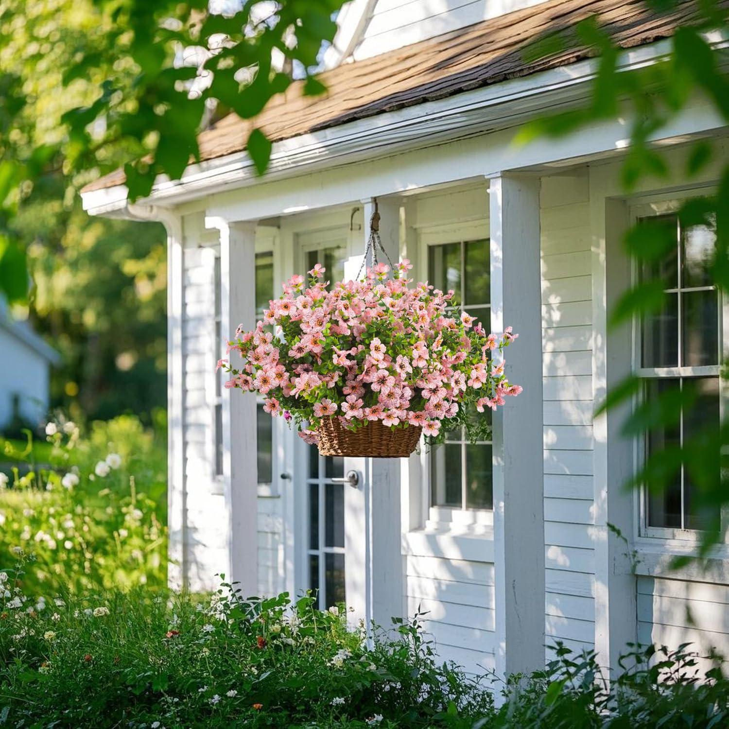 Artificial Fake Flowers for Outdoor Spring Decoration, 16 Bundles Faux Silk Colorful Daisy UV Resistant Realistic for Outside Porch Patio Home Yard Garden Planters Pots Window Box (Pink)