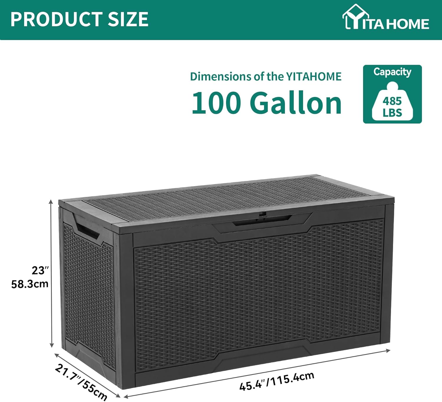 YITAHOME 100 Gallon Large Resin Deck Box Outdoor Storage Boxes for Patio Furniture, Outdoor Cushions, Garden Tools and Pool Supplies-Waterproof,Lockable (Black)