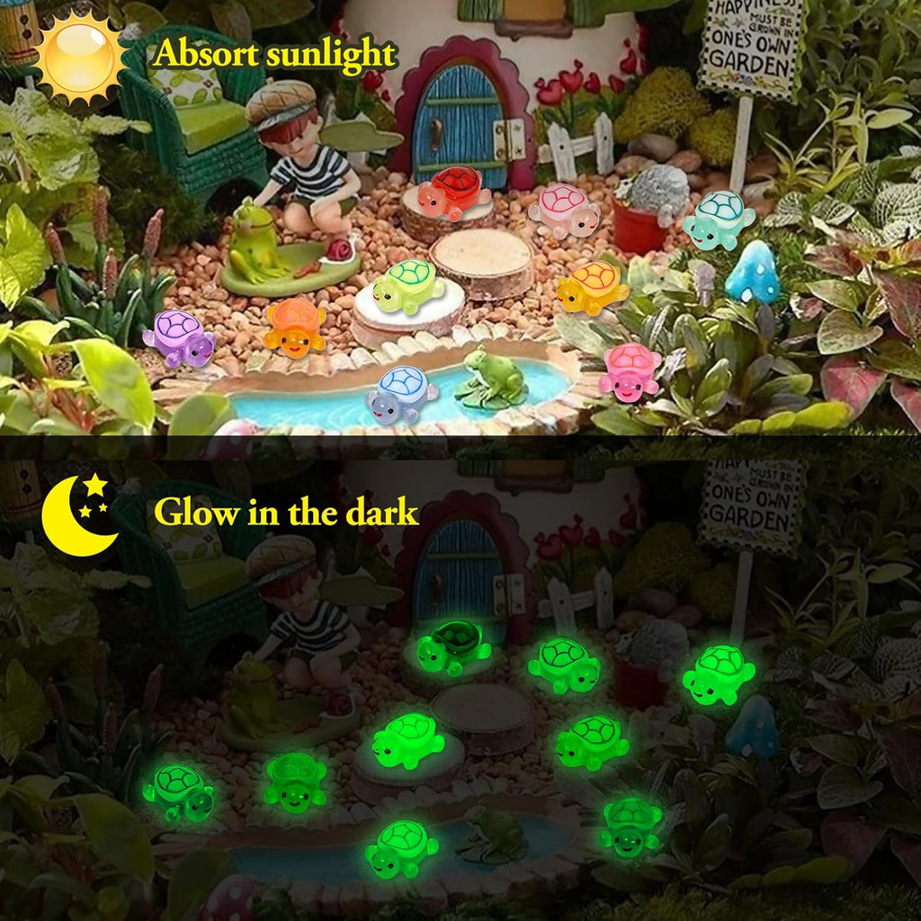 Mini Resin Turtles Figures to Hide, 72 PCS Tiny Resin Animal Figurines Little Small Plastic Turtles Miniature Festival Rave Trinkets Bulk Glow in the Dark for Micro Fairy Garden Aquarium Decor