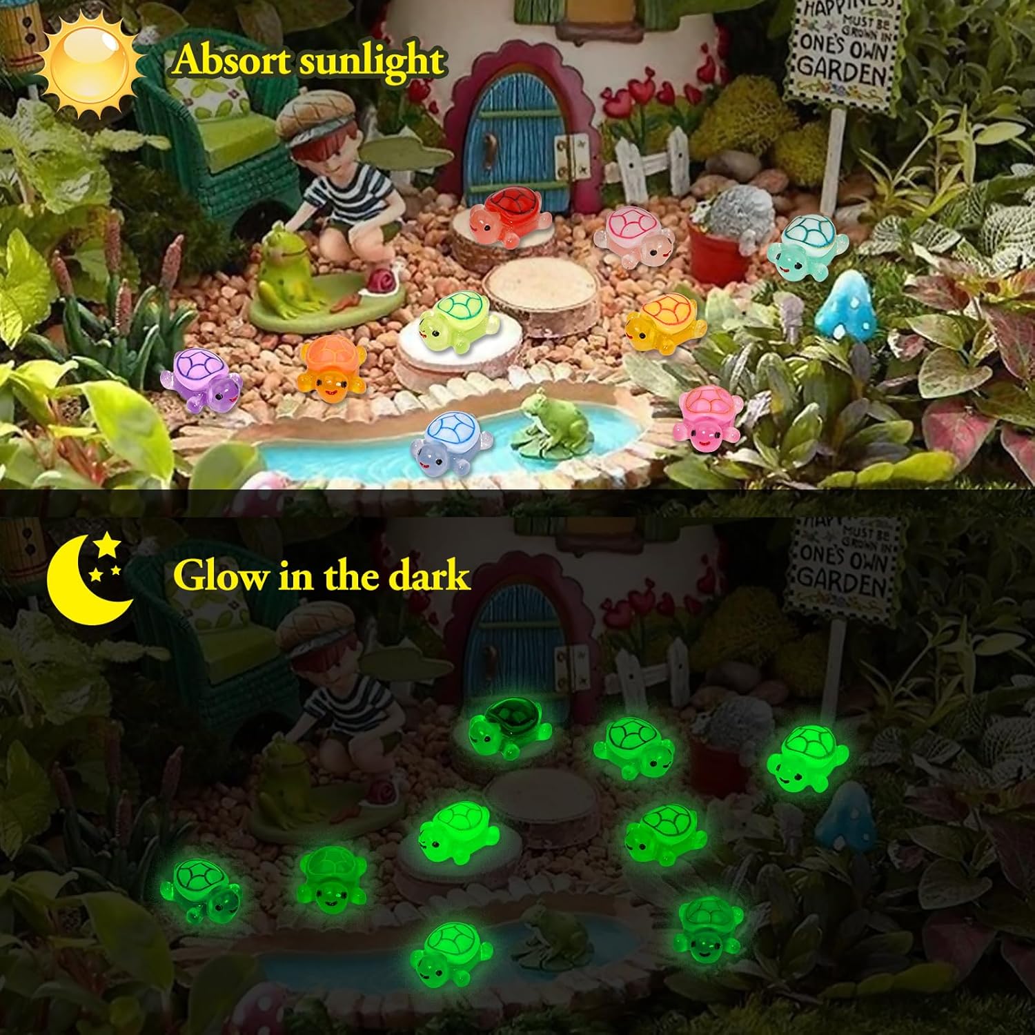 Mini Resin Turtles Figures to Hide, 72 PCS Tiny Resin Animal Figurines Little Small Plastic Turtles Miniature Festival Rave Trinkets Bulk Glow in the Dark for Micro Fairy Garden Aquarium Decor