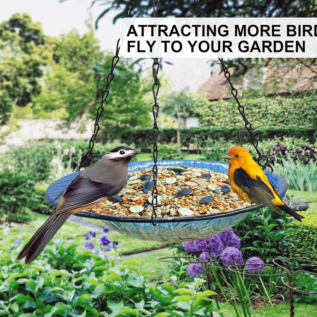 Hanging birdbath, Outdoor Glass birdbath, Bird Feeder with Blue-Orange Texture Pattern for Garden Patio Decoration