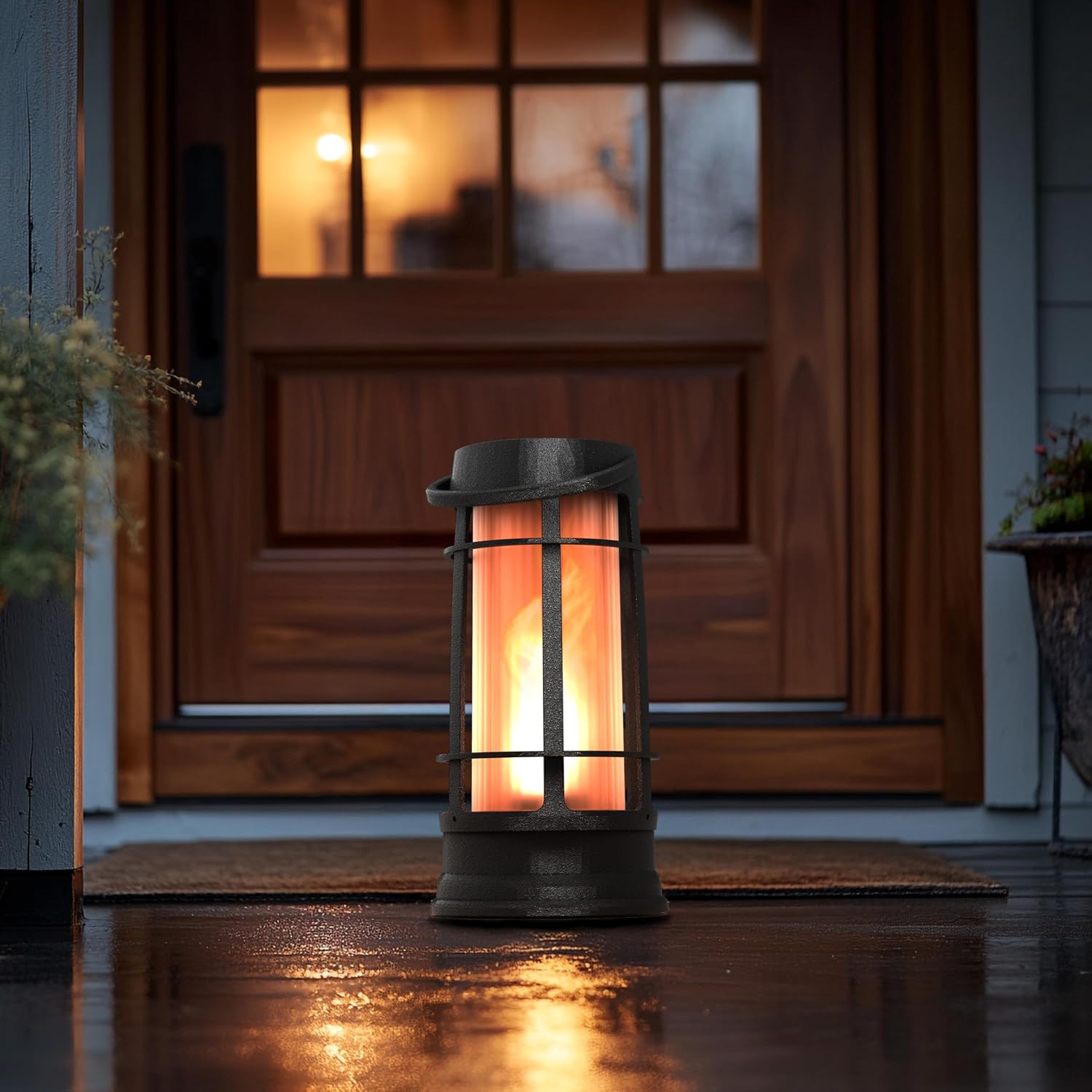 Metal Outdoor Solar Lantern, Flickering Solar Lanterns Outdoor Waterproof with Patented LED, Outdoor Lanterns for Porch, Patio, Garden, Tabletop, Hanging Use, Matte Black (1 Pack)