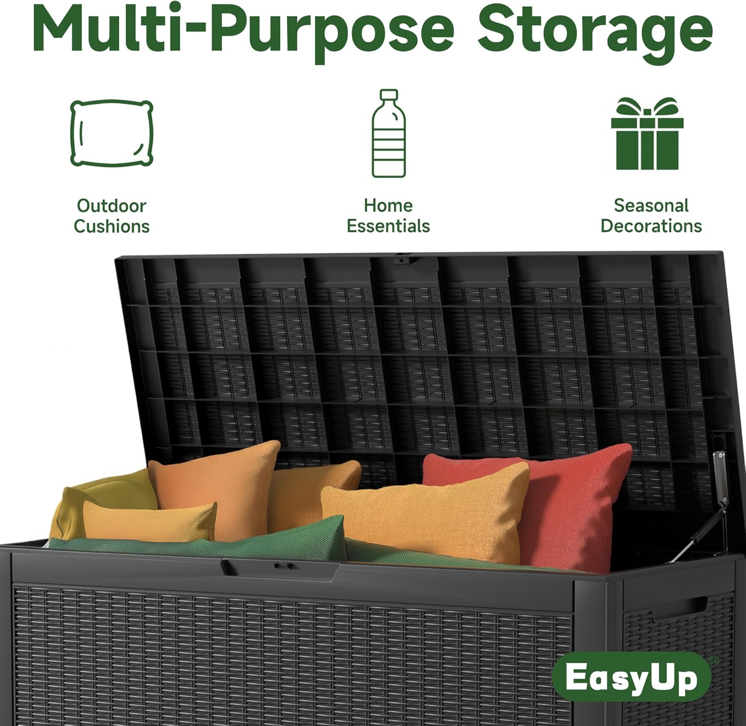 100 Gallon Outdoor Storage Box Waterproof, UV Resistant Resin Deck Box with Hydraulic Rod, Reinforced Stability for Patio, Garden, Rattan Black