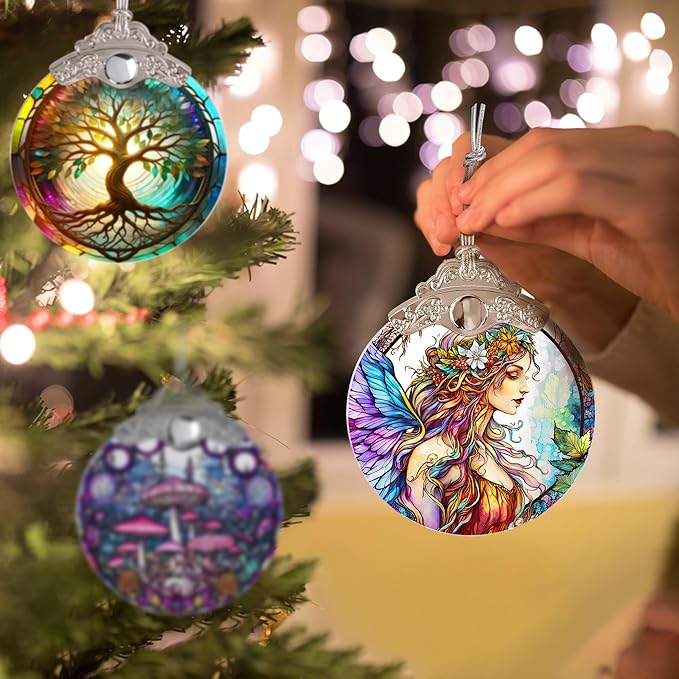 Stained Glass Suncatcher, Jocidea Fairy Ornament, Christmas Ornaments, Holidays Ornaments, Christmas Tree Decor, Fairy Decor for Home, Fairy Gifts