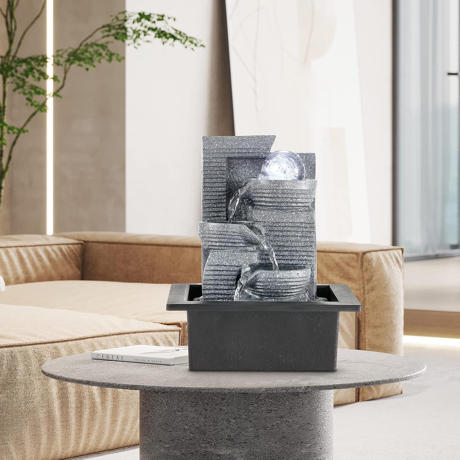 WICHEMI Water Fountains Indoor Waterfall Fountain Tabletop Fountain with LED Light Water Feature Indoor Zen Meditation for Home and Office Indoor Spaces Decor (Style 7)