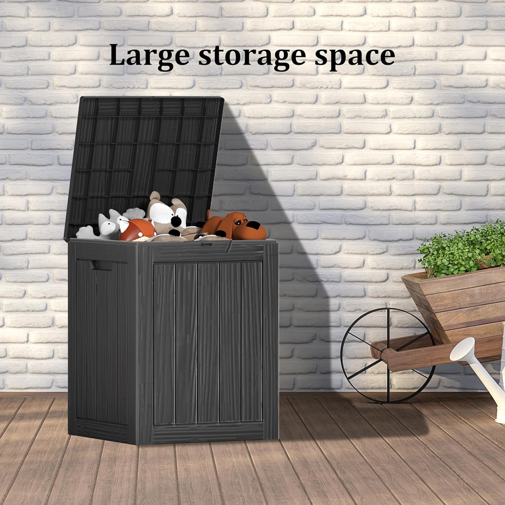 28 Gallon Double-Wall Resin Deck Box - Lockable Waterproof Outdoor Storage Box, 151lbs Capacity & Doubles as Seating for Patio Furniture - Garden Tools, Pool Accessories (Black)